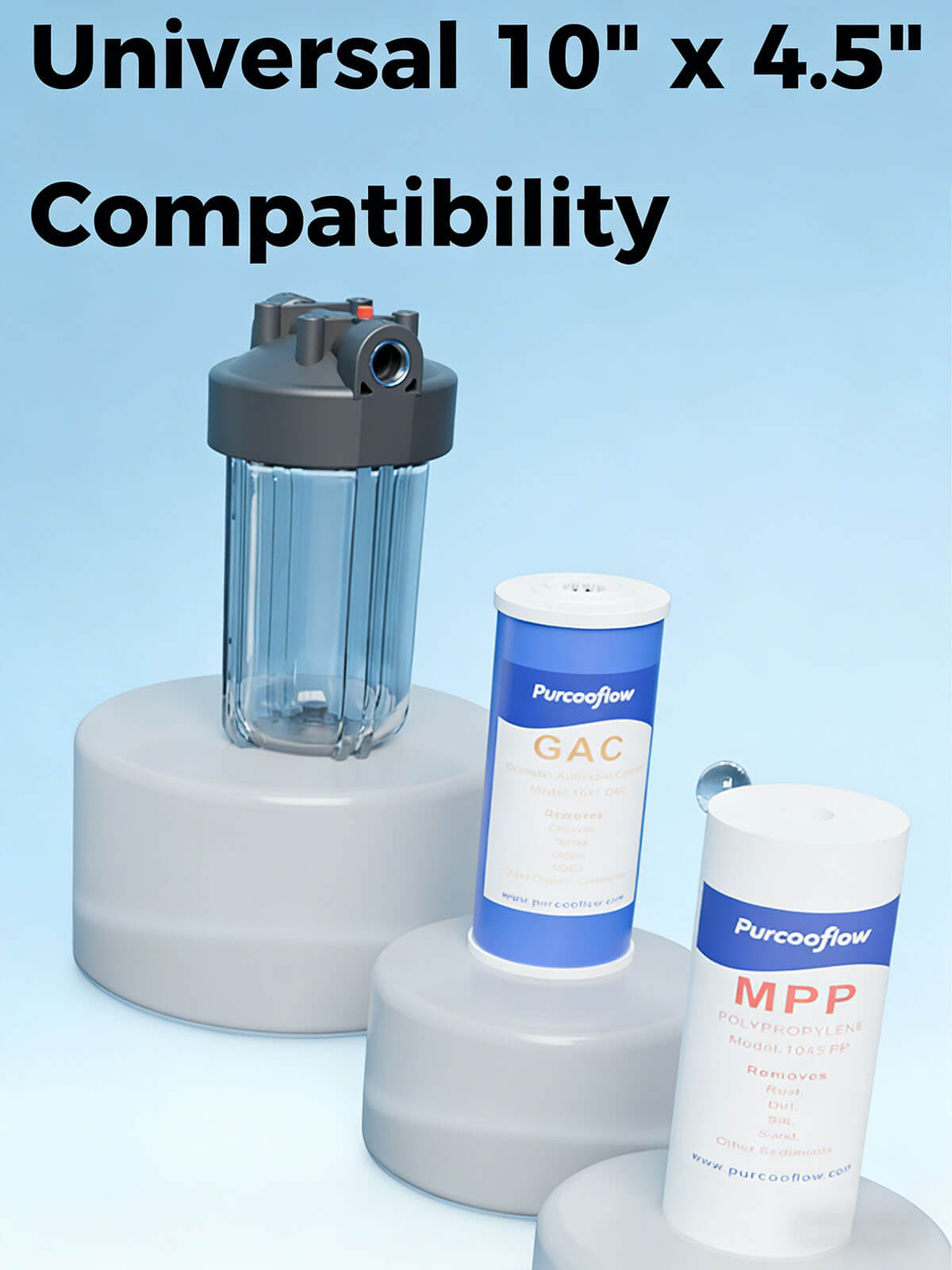 Purcooflow WHF1045C | 10" x 4.5" Clear Whole House Water Filter Housing for Well & City Water