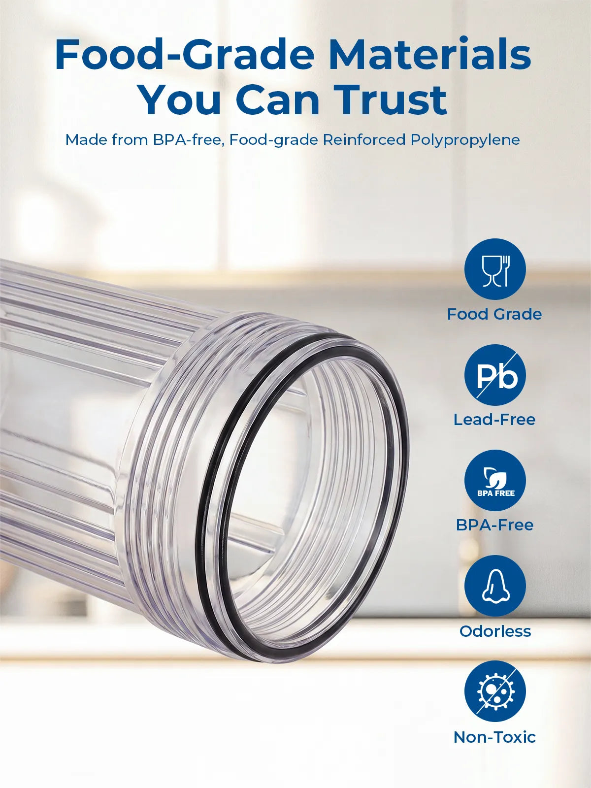 Purcooflow WHF2045C | 20" x 4.5" Clear Whole House Water Filter Housing for Well & City Water