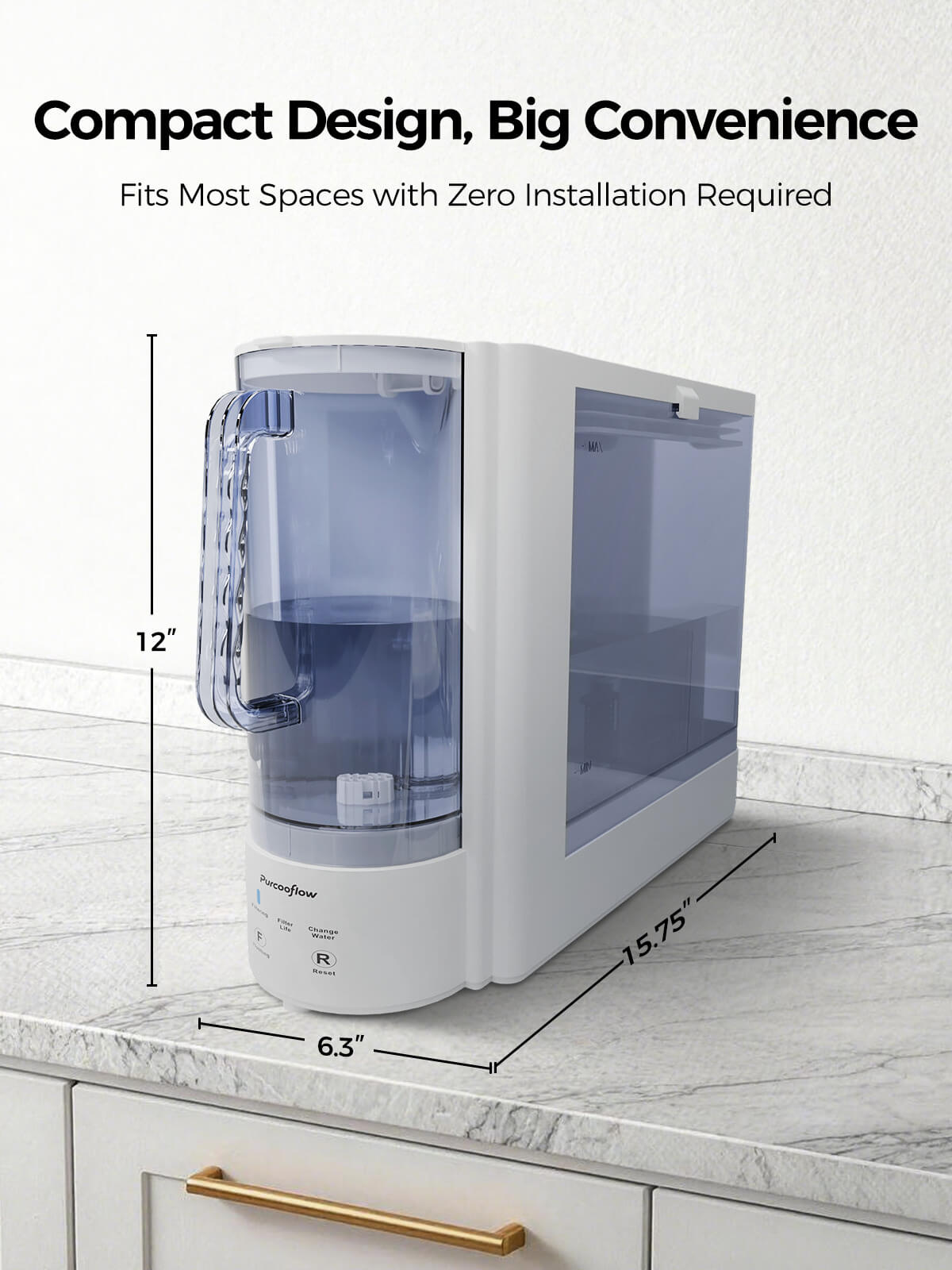 Purcooflow P3A Auto-Fill 5-Stage Countertop RO System with Alkaline Mineral And Portable Pitcher