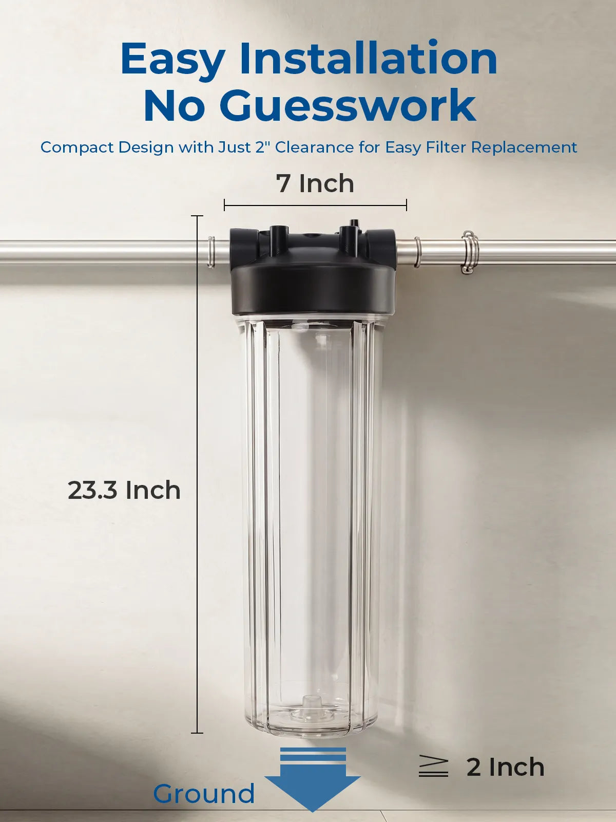 Purcooflow WHF2045C | 20" x 4.5" Clear Whole House Water Filter Housing for Well & City Water