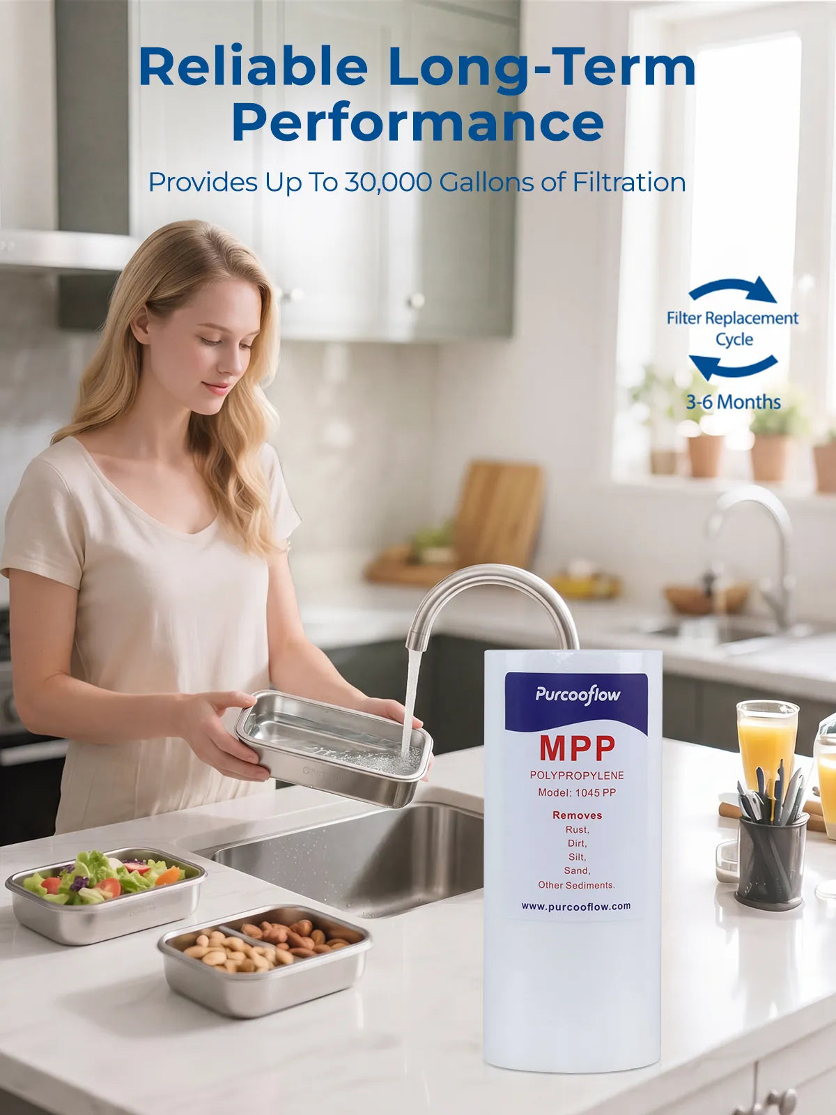 Purcooflow 10x4.5 Inch 5 Micron MPP Sediment Water Filter, Reduces Sand, Rust, Dirt & Silt