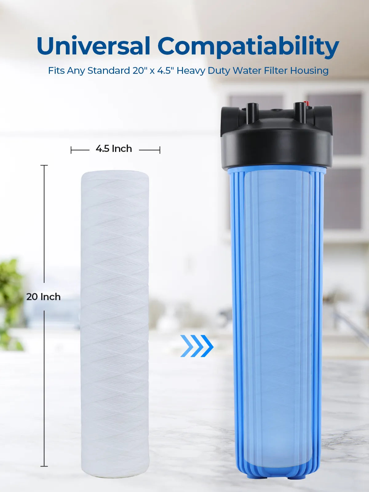Purcooflow 20" x 4.5" 5 Micron String Wound Sediment Filter – Big Blue Heavy-Duty Replacement Cartridge