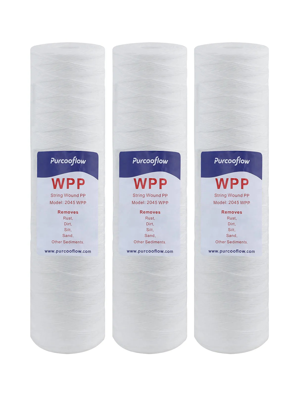 Purcooflow 20" x 4.5" 5 Micron String Wound Sediment Filter – Big Blue Heavy-Duty Replacement Cartridge