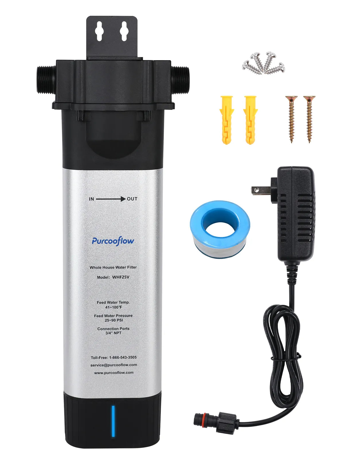 Purcooflow WHF25V Whole House UV Water Filter System – LED UV Sterilization for Home Water Treatment