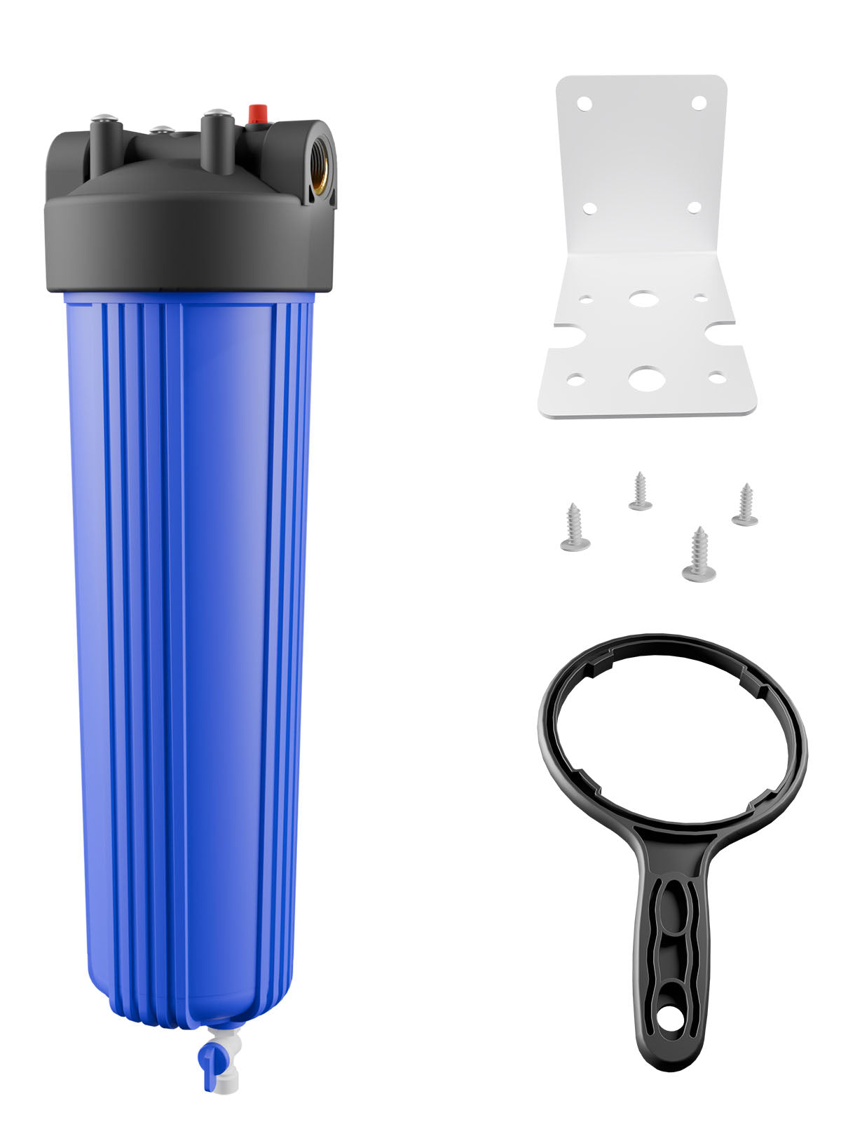Purcooflow WHF2045B 20" x 4.5" Big Blue Housing with Integrated Drain Valve for Well & City Water