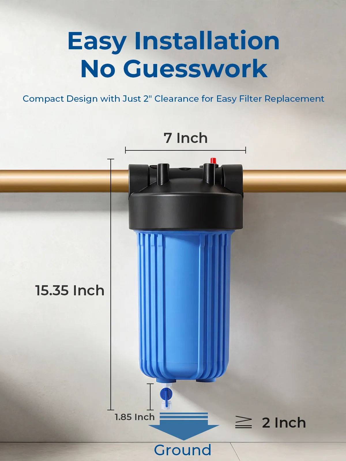 Purcooflow WHF1045B 10" x 4.5" Compact Big Blue Housing with Integrated Drain Valve for Well & City Water