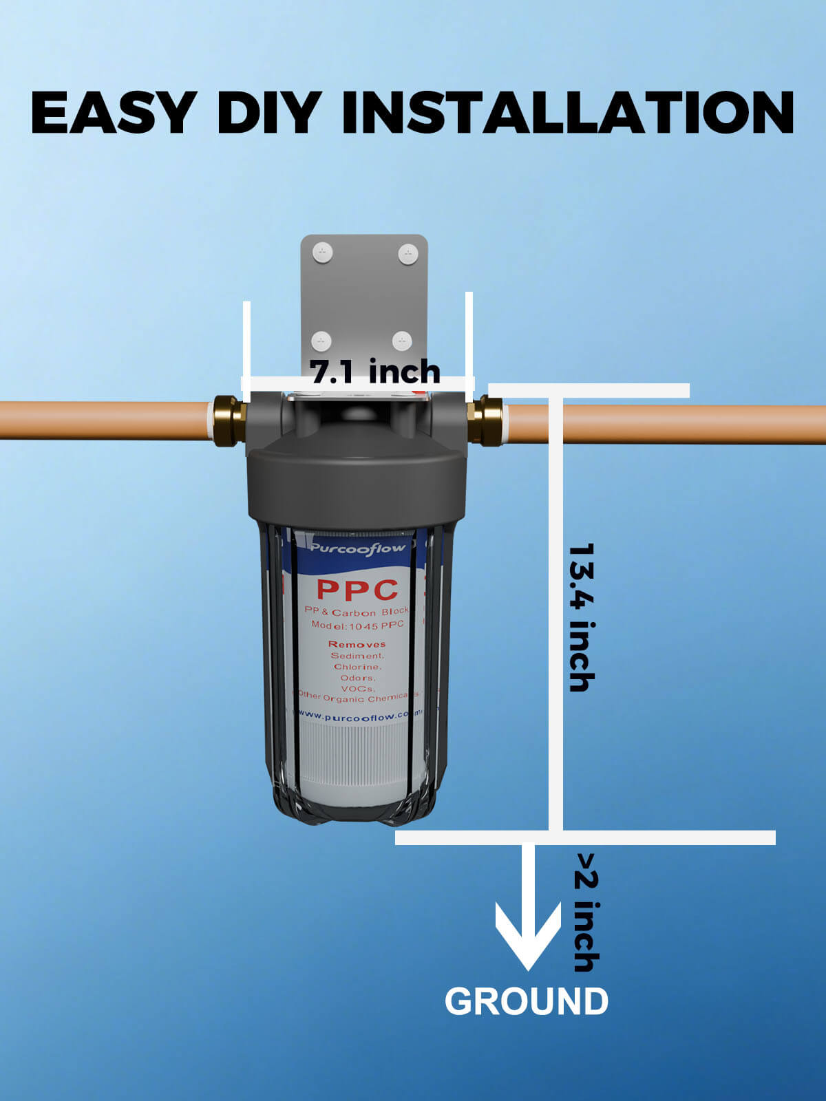 Purcooflow WHF1045C | 10" x 4.5" Clear Whole House Water Filter Housing for Well & City Water
