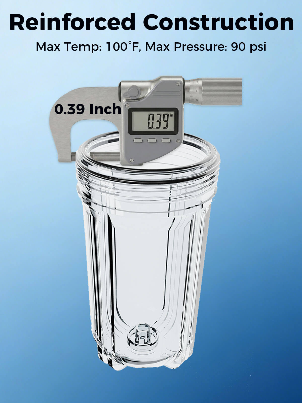 Purcooflow WHF1045C | 10" x 4.5" Clear Whole House Water Filter Housing for Well & City Water
