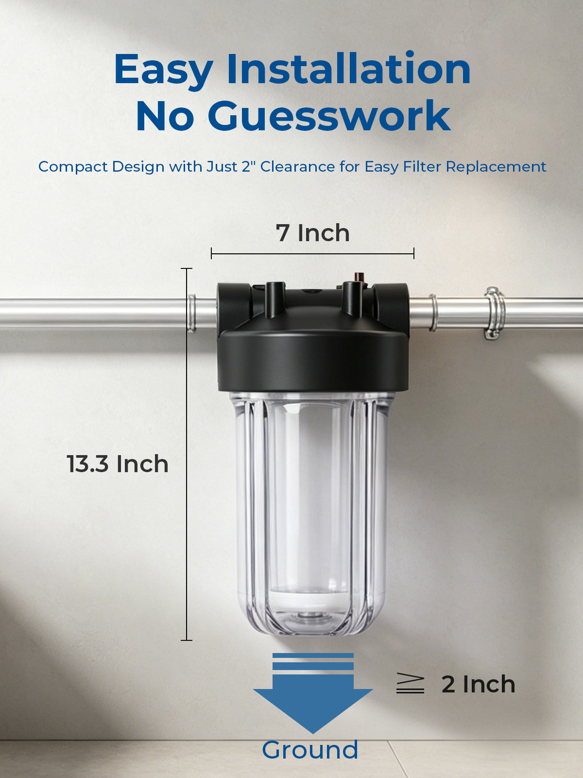 Purcooflow WHF1045C | 10" x 4.5" Clear Whole House Water Filter Housing for Well & City Water