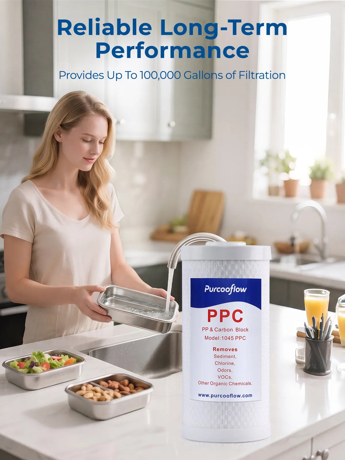 Purcooflow 10" x 4.5" 5 Micron PPC Composite Filter - Sediment & Carbon Block 2-in-1 Replacement