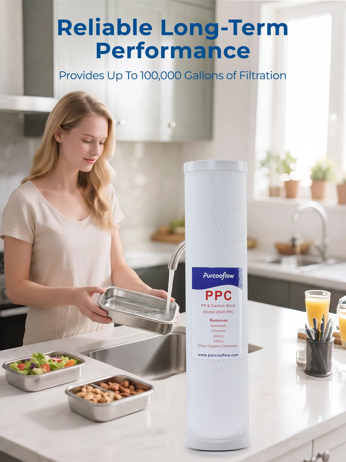 Purcooflow 20" x 4.5" 5 Micron PPC Composite Filter - Dual-Stage PP & Carbon Block for Whole House