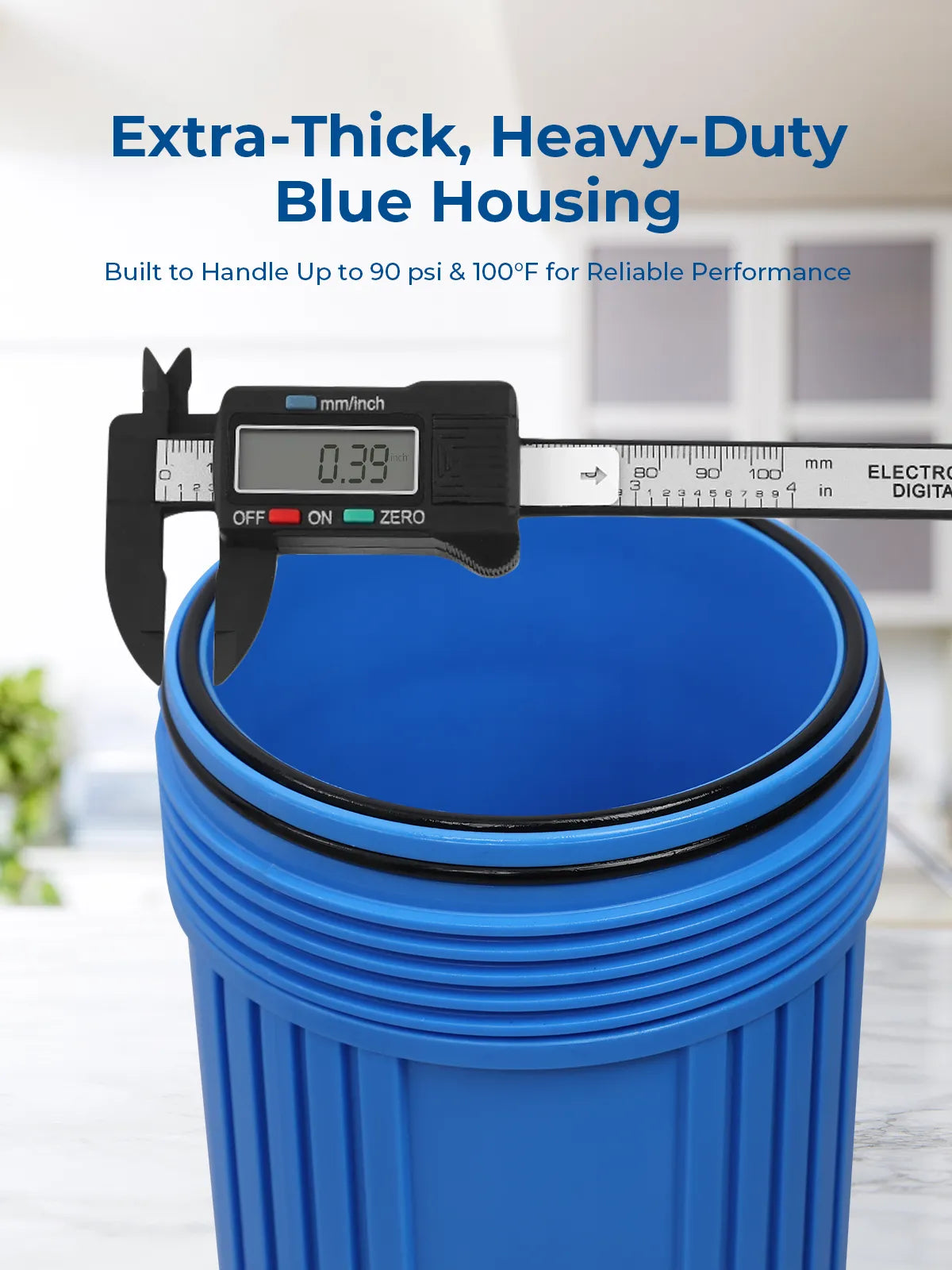 Purcooflow WHF1045B 10" x 4.5" Compact Big Blue Housing with Integrated Drain Valve for Well & City Water