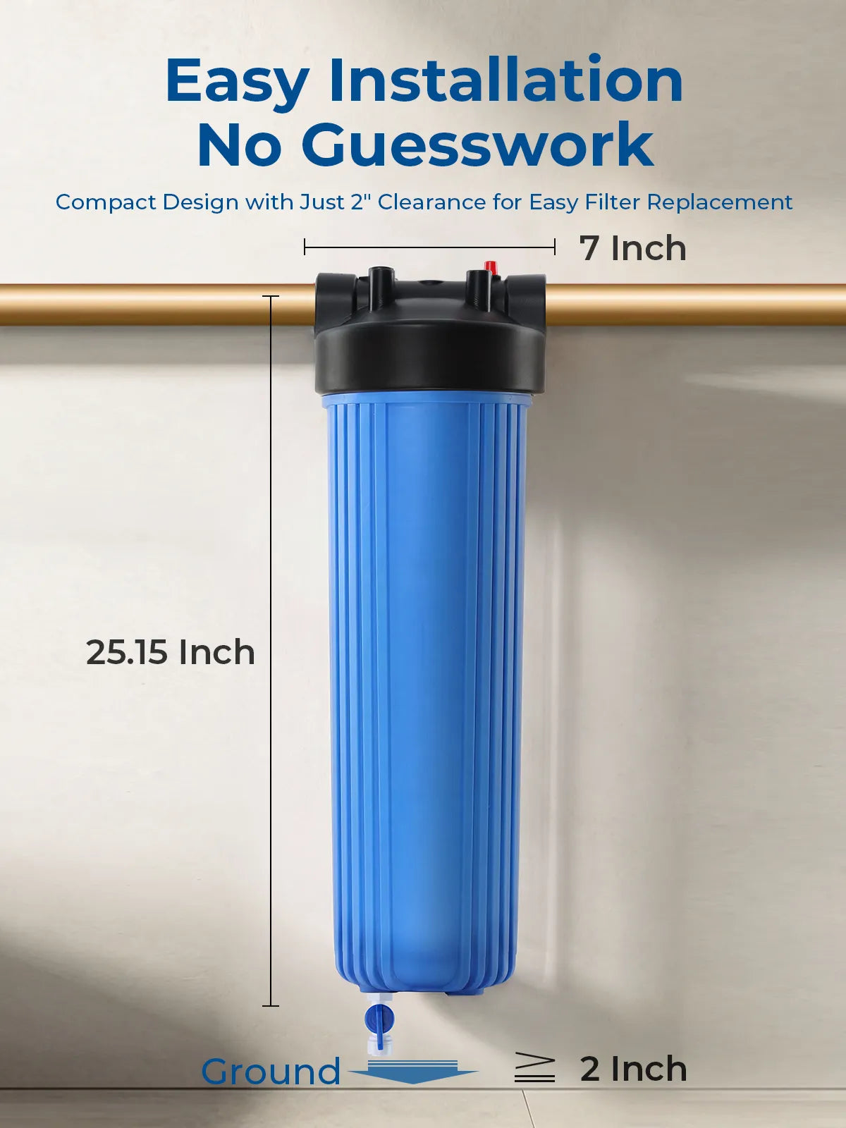 Purcooflow WHF2045B 20" x 4.5" Big Blue Housing with Integrated Drain Valve for Well & City Water