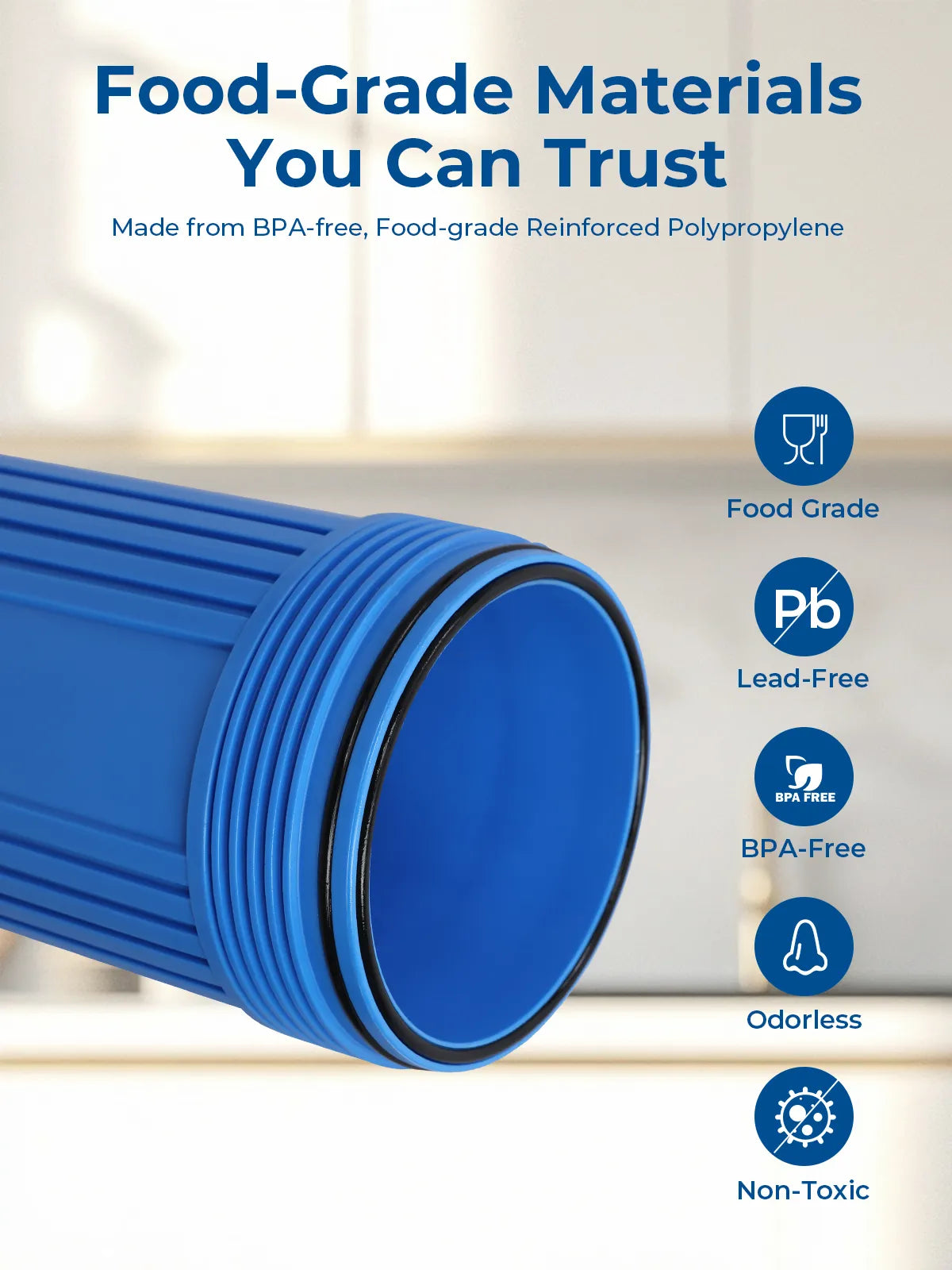 Purcooflow WHF1045B 10" x 4.5" Compact Big Blue Housing with Integrated Drain Valve for Well & City Water