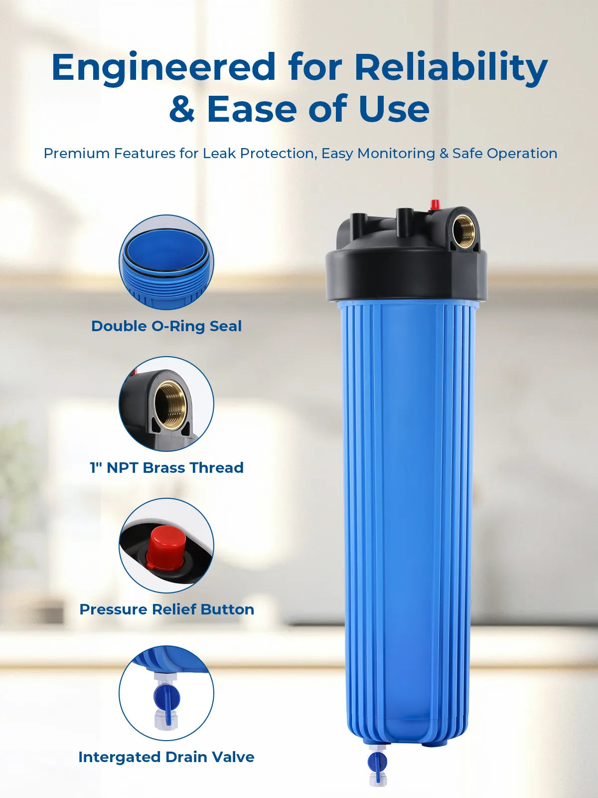 Purcooflow WHF2045B Big Blue Filter Housing | Drain Valve & Double
