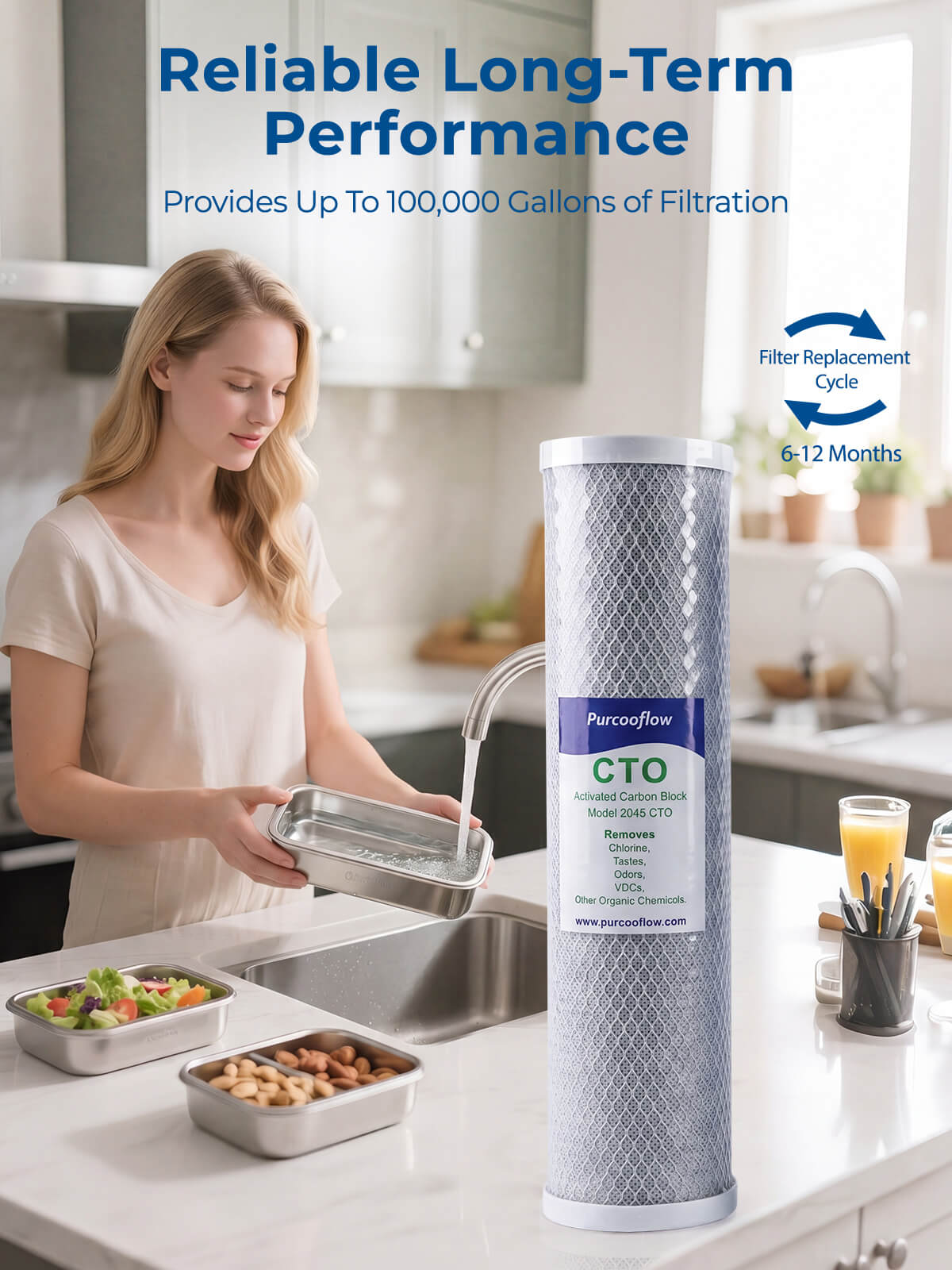 Purcooflow 20" x 4.5" 5 Micron CTO Carbon Block Filter - 5 Micron Coconut Shell Water Replacement Cartridge