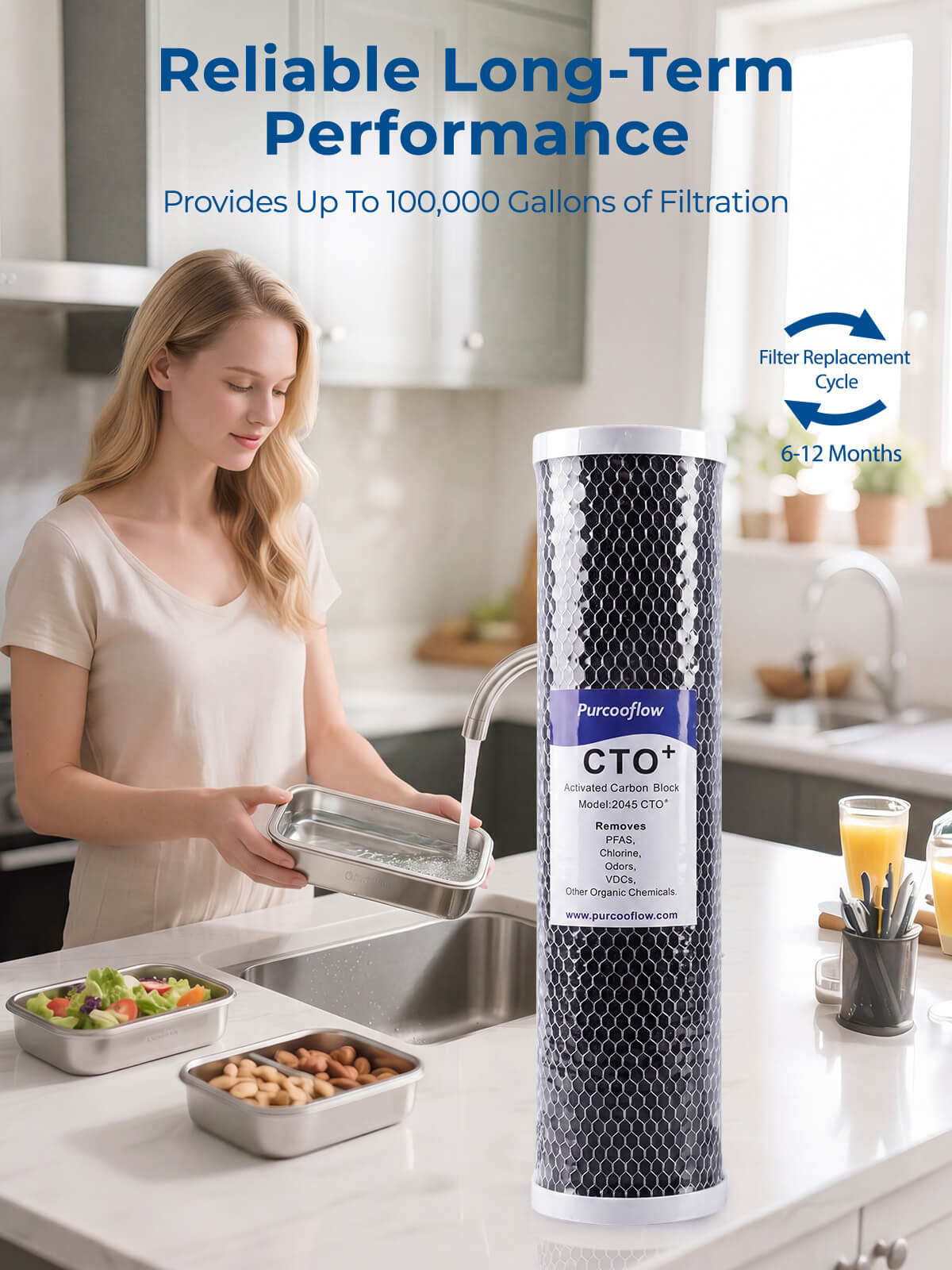 Purcooflow 20" x 4.5" 5 Micron CTO⁺ Specialized PFAS Removal Filter - Whole House Carbon Block for PFOA/PFOS & Chlorine