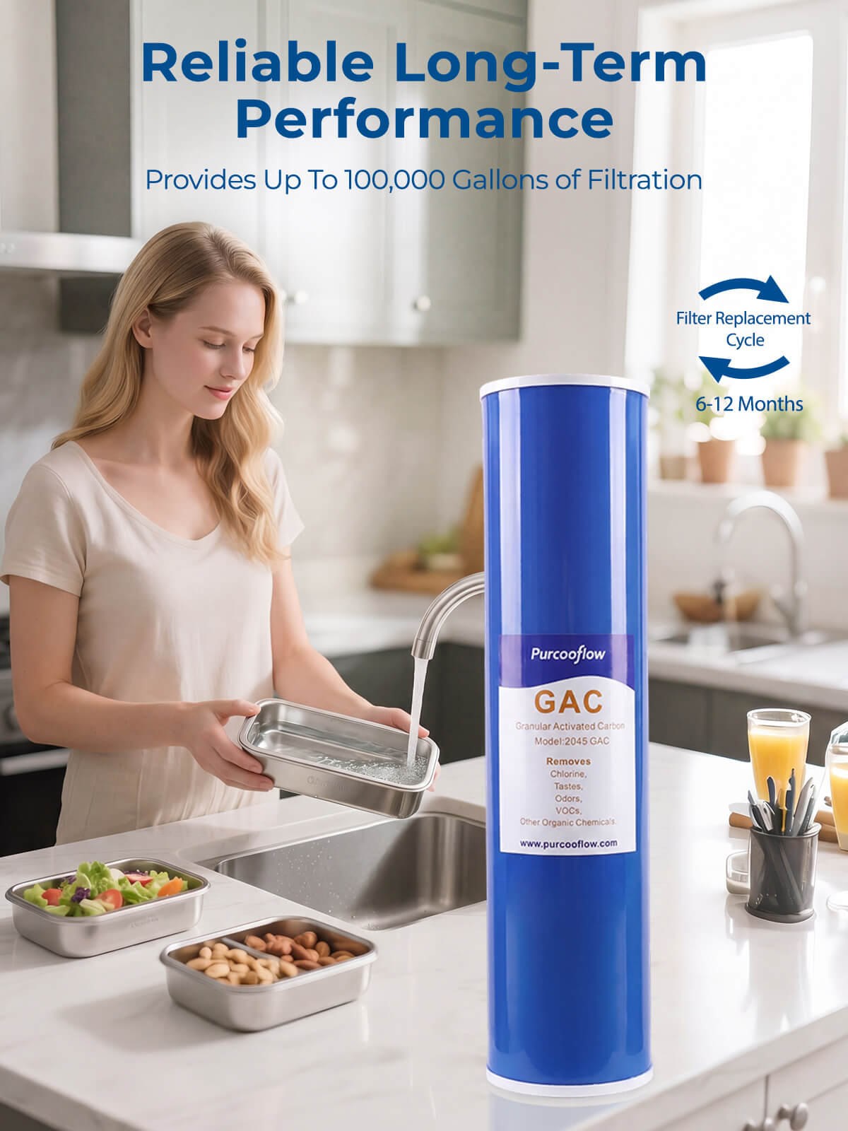 Purcooflow 20" x 4.5" 5 Micron GAC Granular Activated Carbon Filter - High-Flow Coconut Shell Replacement Cartridge