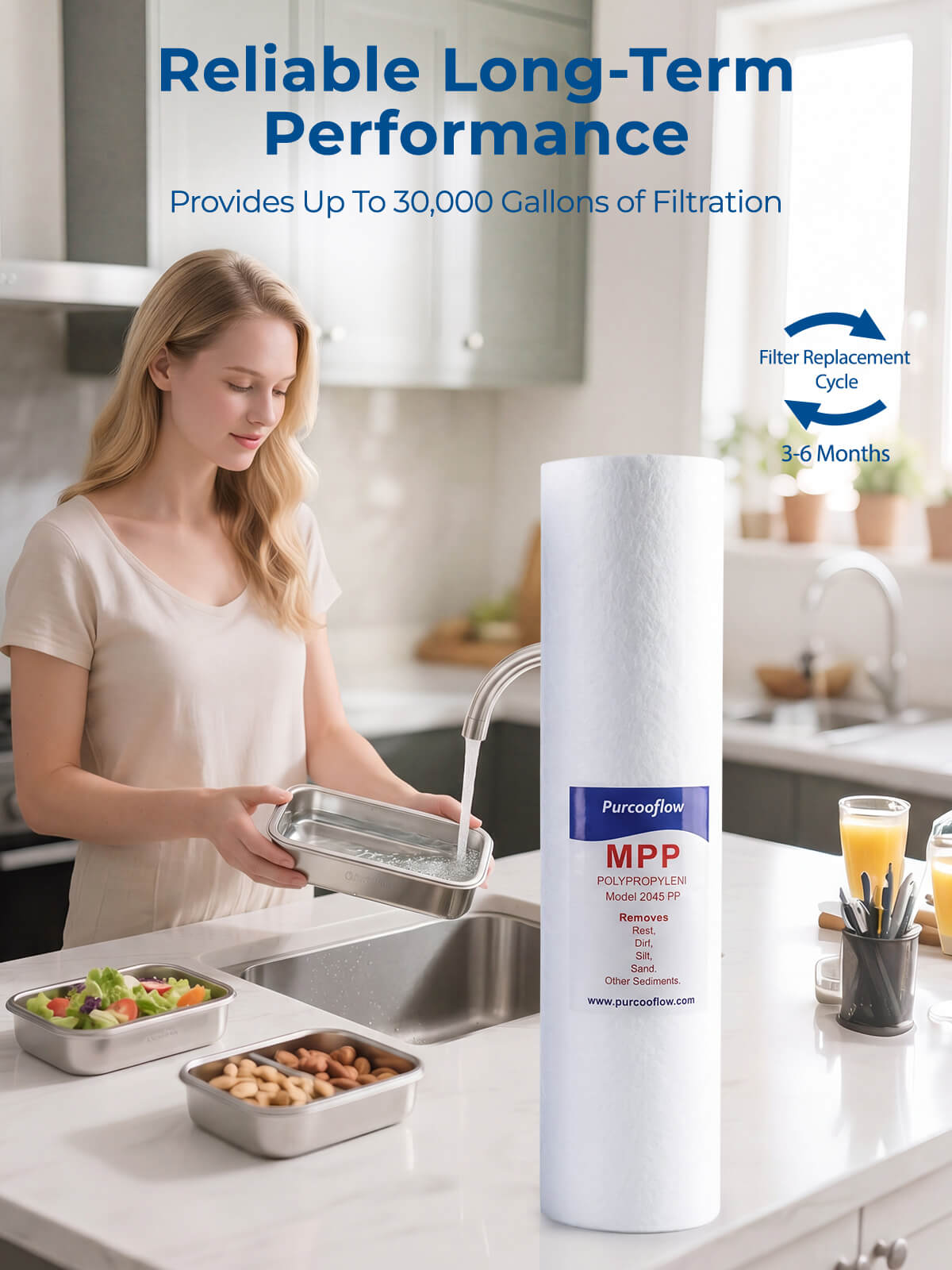 Purcooflow 20x4.5 Inch 5 Micron PP Sediment Water Filter, Reduces Sand, Rust, Dirt & Silt, 5 Micron