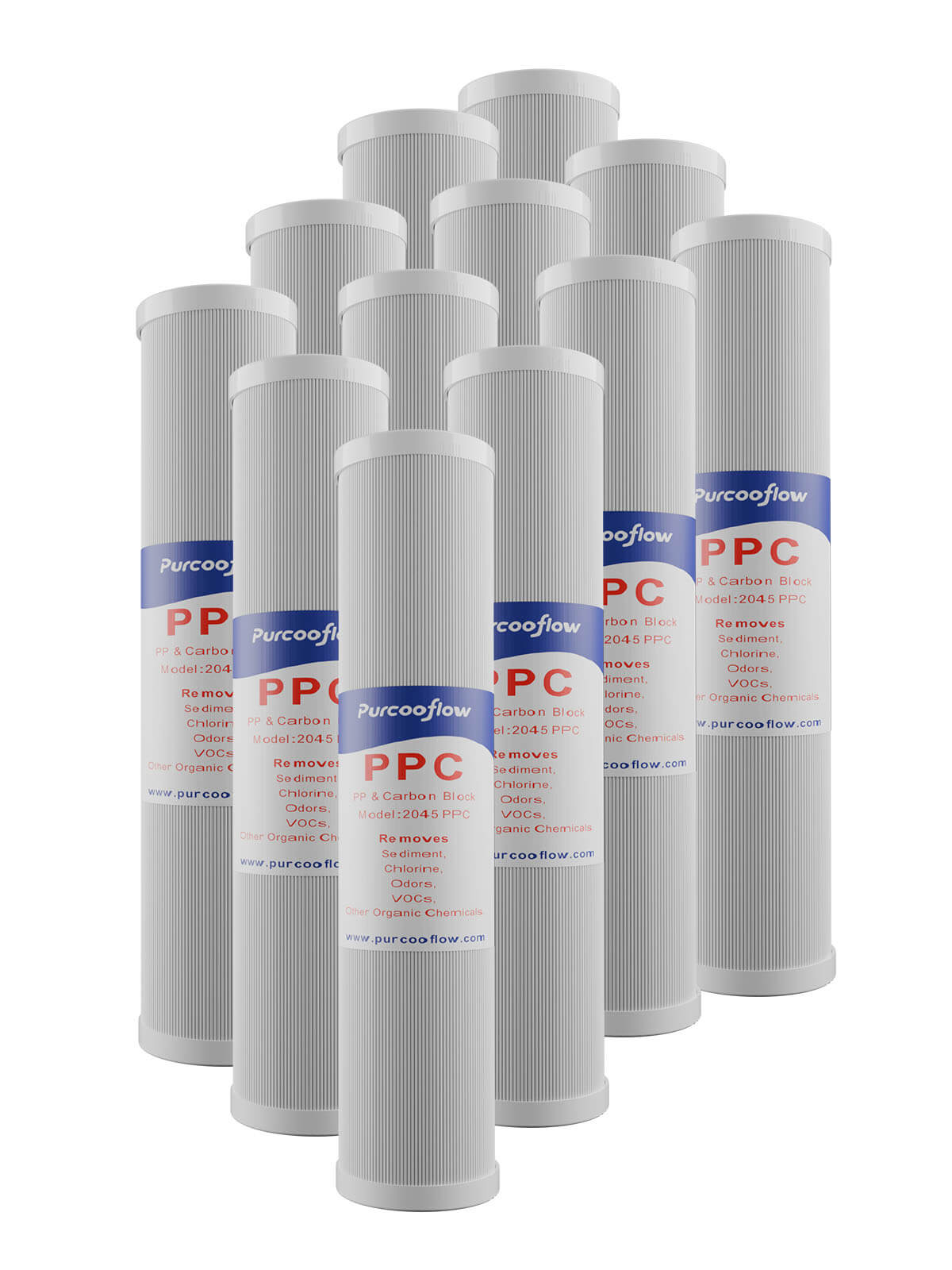 Purcooflow 20" x 4.5" 5 Micron PPC Composite Filter - Dual-Stage PP & Carbon Block for Whole House