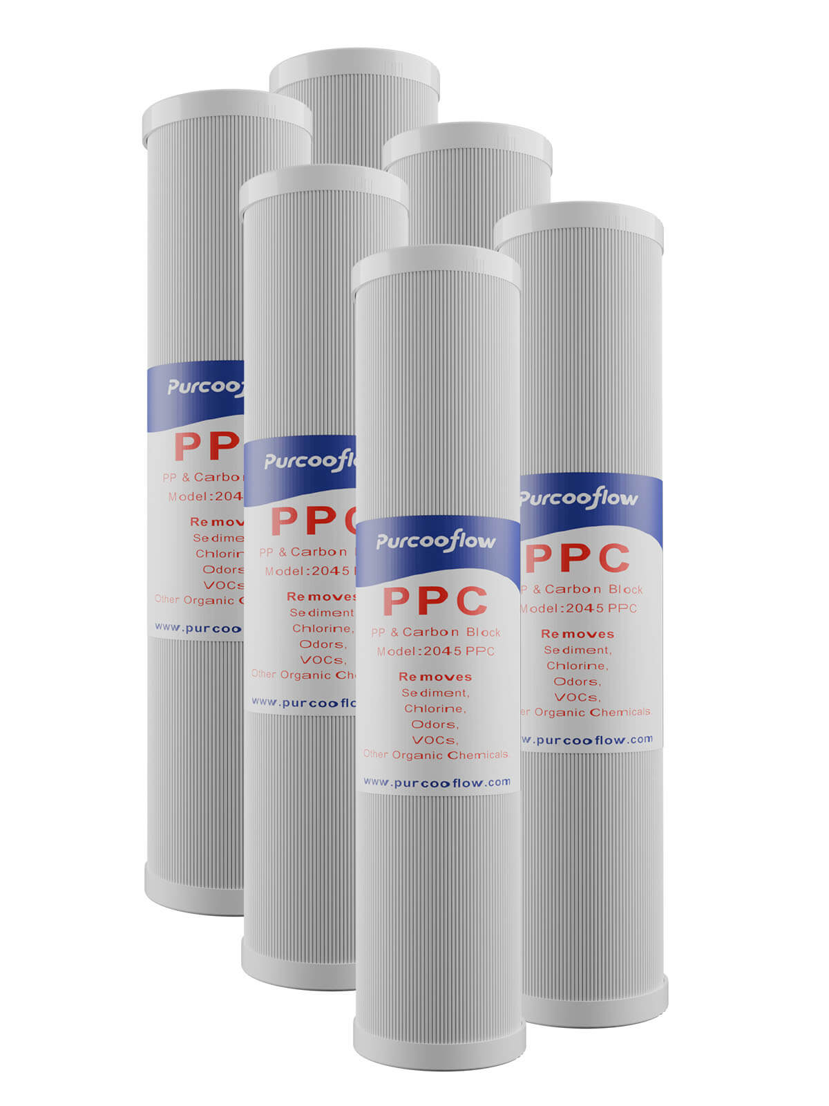 Purcooflow 20" x 4.5" 5 Micron PPC Composite Filter - Dual-Stage PP & Carbon Block for Whole House