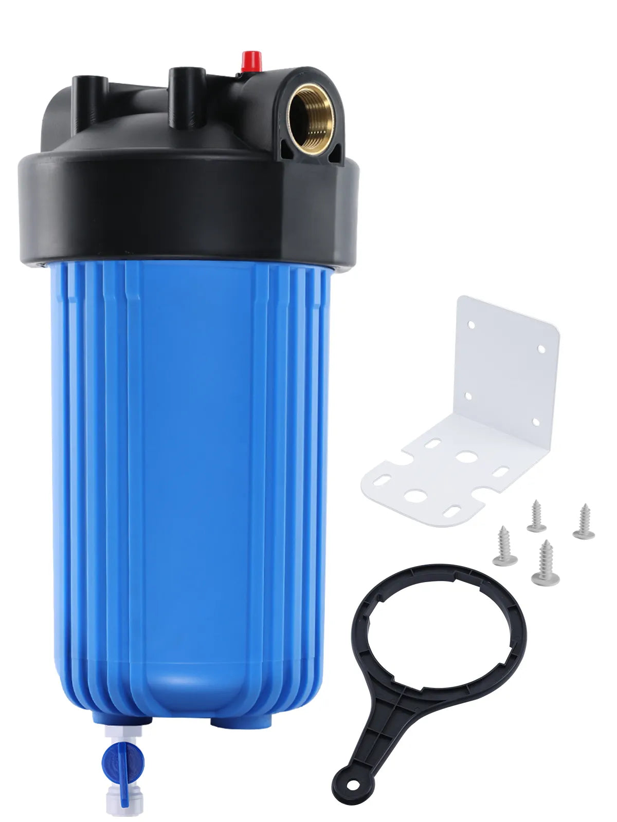 Purcooflow WHF1045B 10" x 4.5" Compact Big Blue Housing with Integrated Drain Valve for Well & City Water